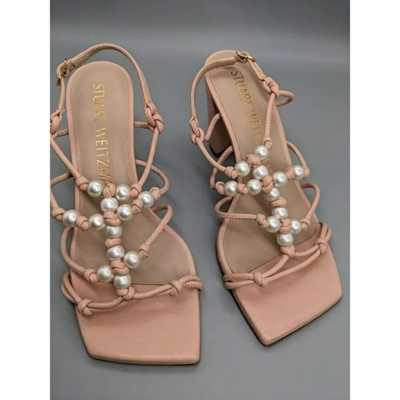 Stuart Weitzman Women's Pearl Knot Block-Heel Sandals Size 8 B (MSRP $495) - Picture 3 of 7